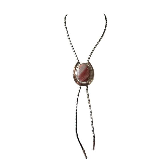 Vintage Pink Stone Western Bolo Tie Oval Statement Unisex - Picture 1 of 5